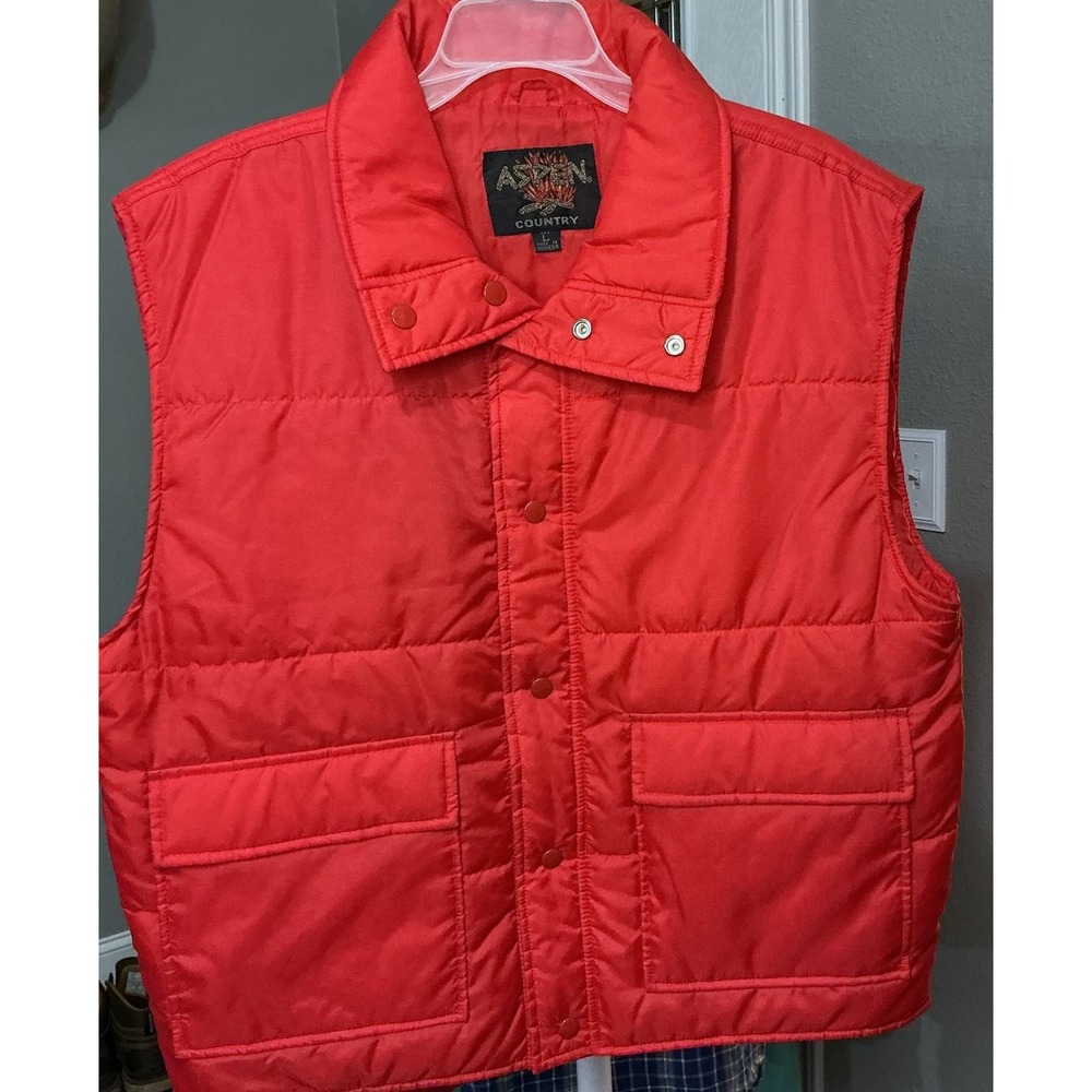 Vintage Aspen Country Puffer Vest Men's Large‎ Red Snap Up  Insulated